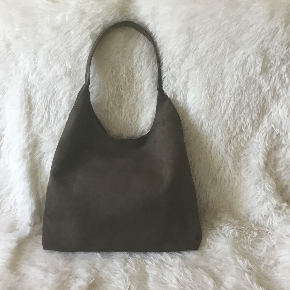 Minimal Suede Shoulder Bag in Army Green